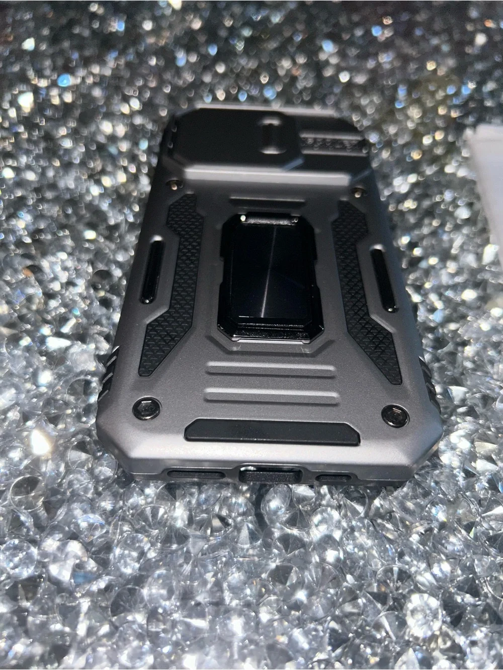 iPhone 15 pro Wallet Rugged Silver Tech Device Case with Black Accents
